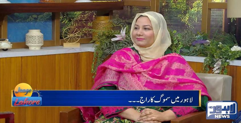 Aysha Hanif taking part in a TV discussion about environmental issues in Lahore